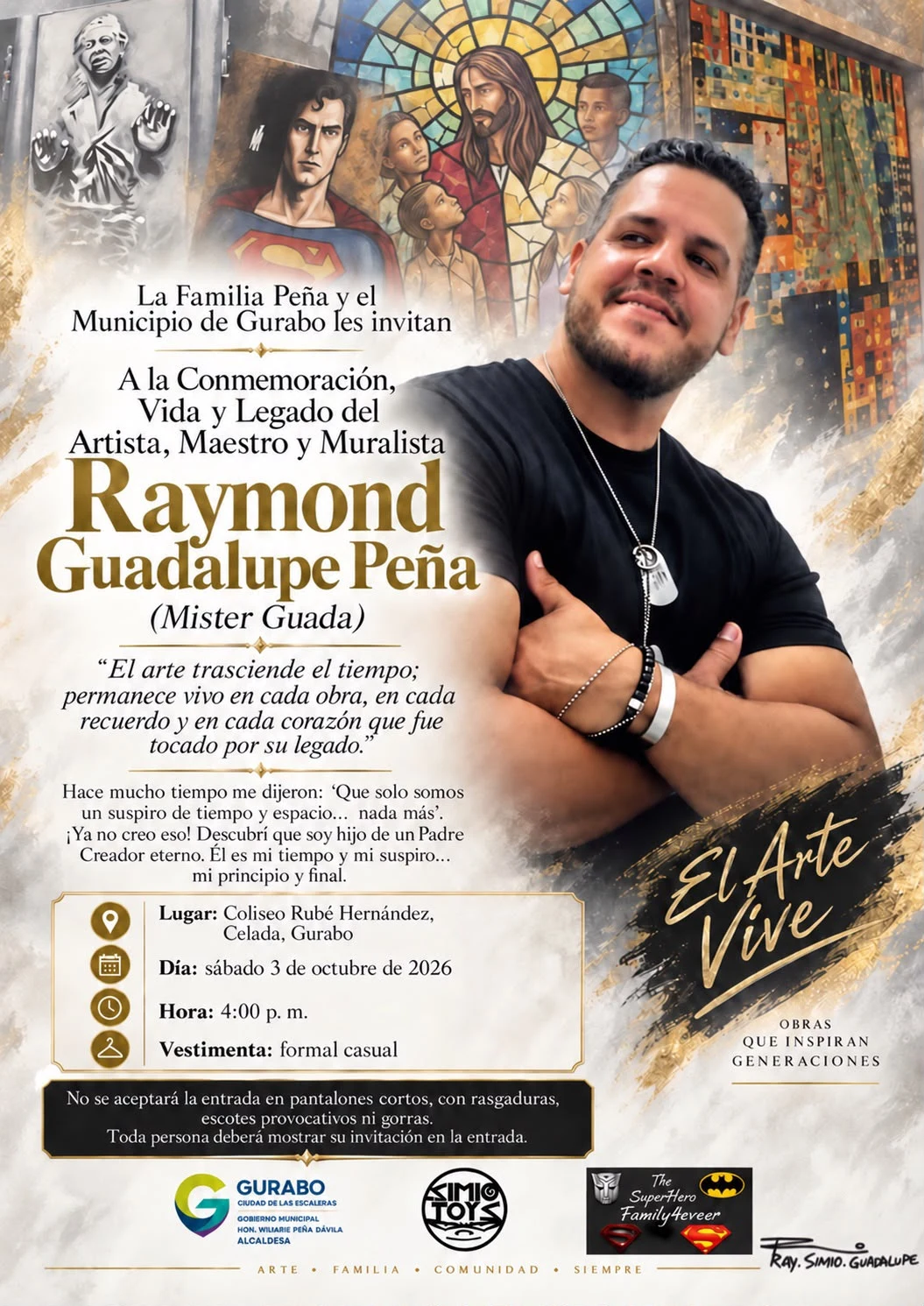 Invitación de la Conmemoración, Vida y Legado de Raymond Guadalupe Peña, creada por Shadow’s Estudio & Diseño